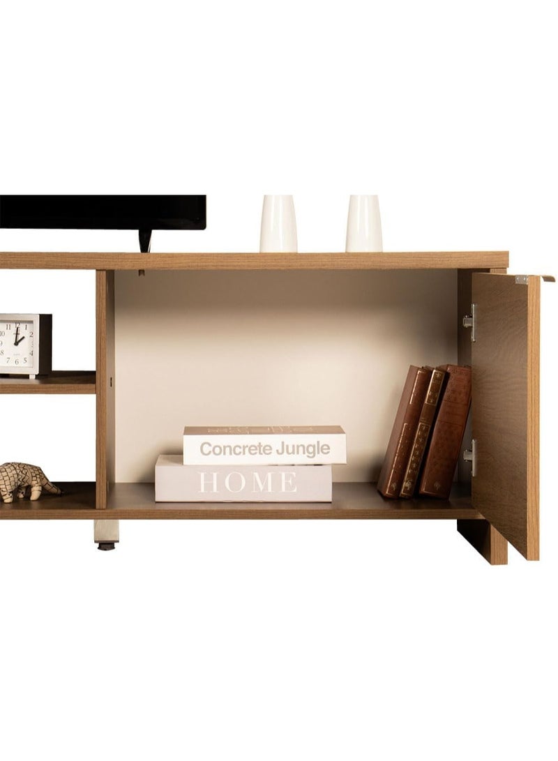 Madesa TV Stand Large Media Console with Cable Management for 65, 75 Inch Media Storage Gaming Living Room Entertainment Center Wooden Television Cabinet - Rustic Brown - Image 4